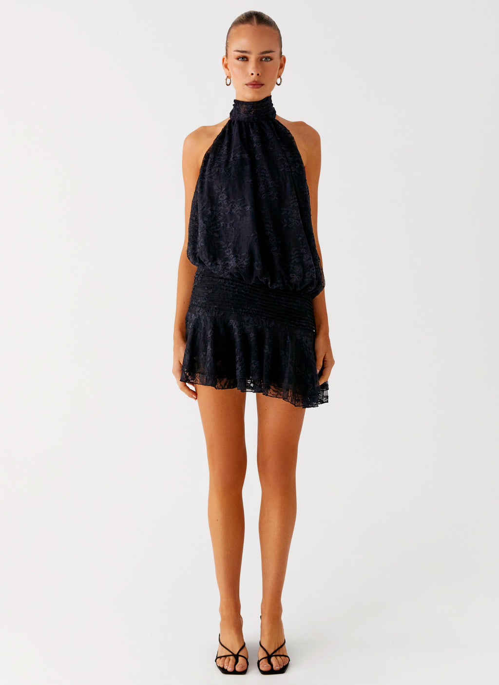 Winona Black Lace Halter Mini Dress