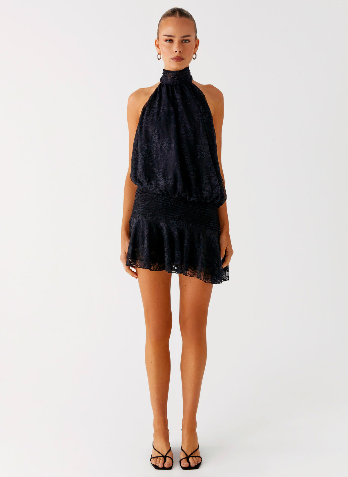 Winona Black Lace Halter Mini Dress