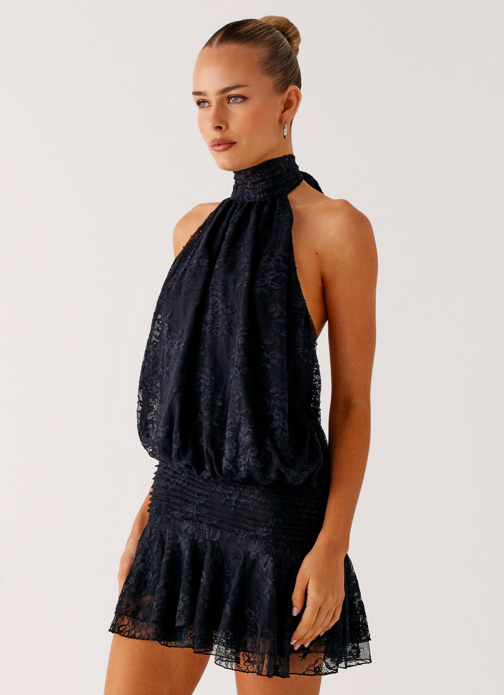 Winona Black Lace Halter Mini Dress