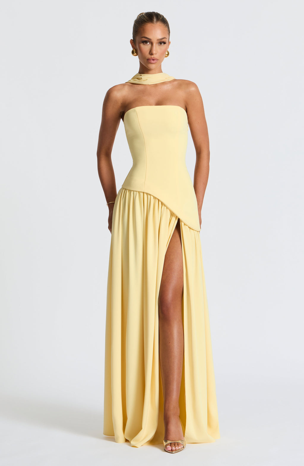 Sela Strapless Front-Slit Maxi Dress