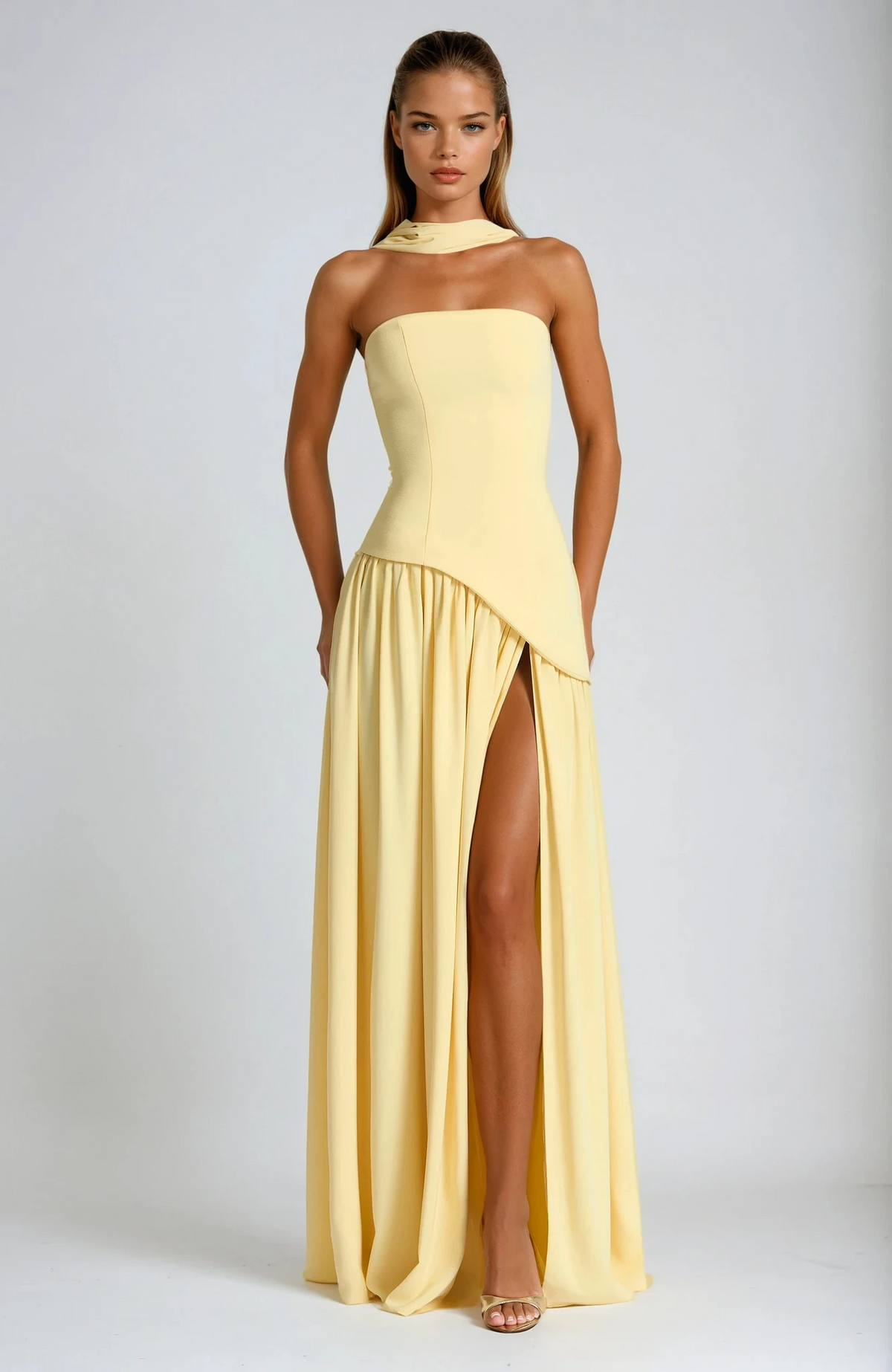 Sela Strapless Front-Slit Maxi Dress