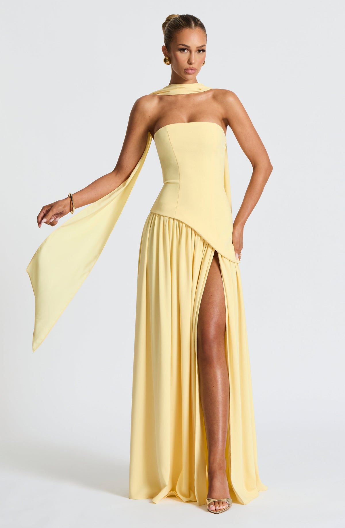 Sela Strapless Front-Slit Maxi Dress