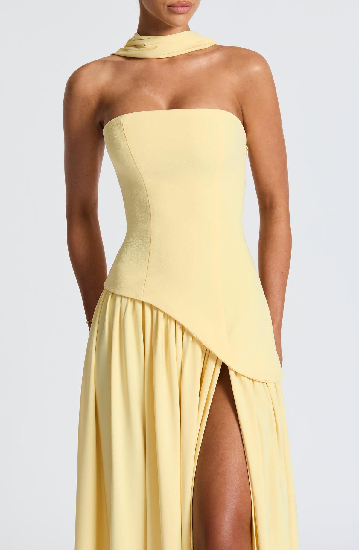 Sela Strapless Front-Slit Maxi Dress