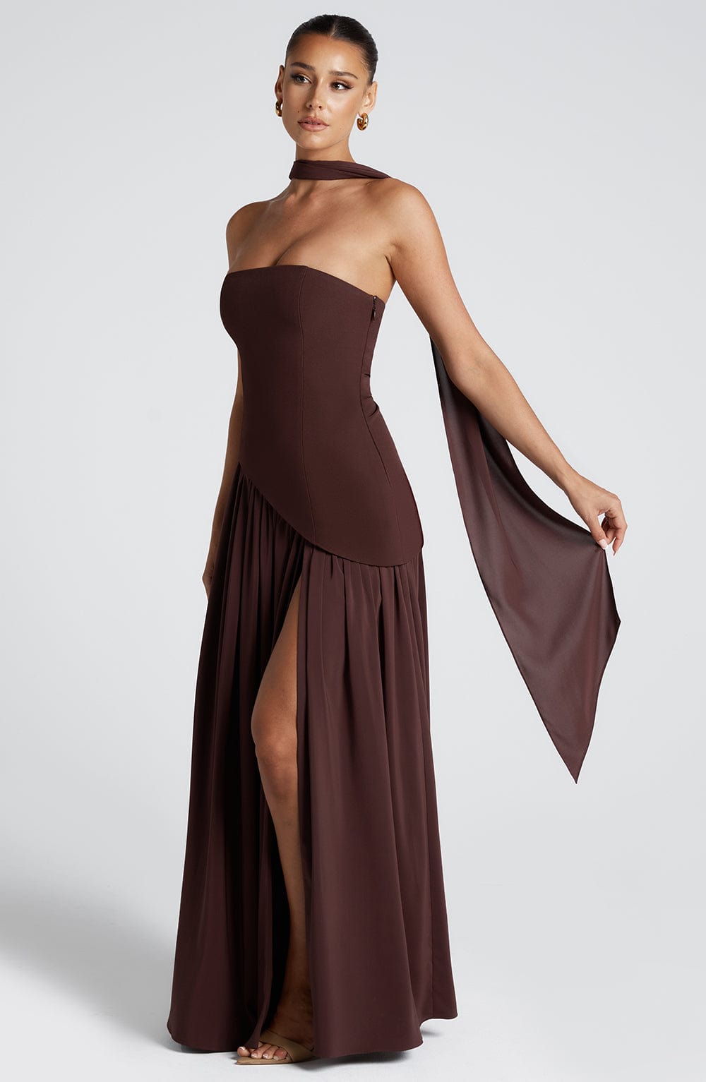 Sela Strapless Front-Slit Maxi Dress