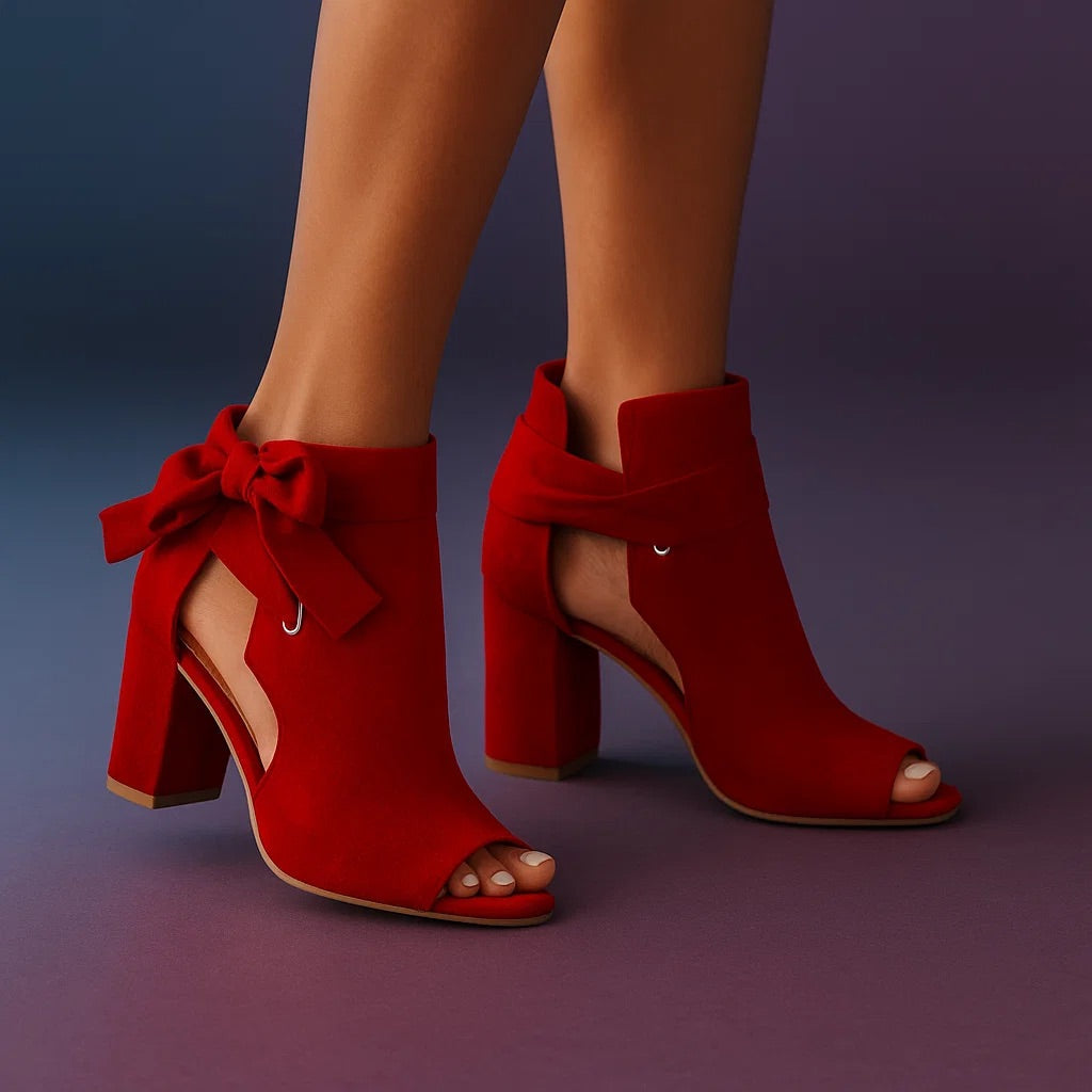 Sylvie Suede Block-Heel Bow Sandals