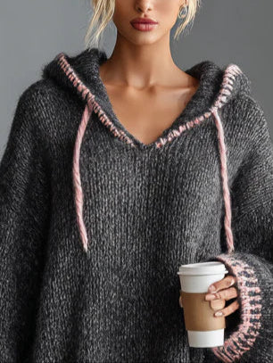 Poppy Contrast-Trim Hooded Knit Mini Dress