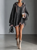 Poppy Contrast-Trim Hooded Knit Mini Dress
