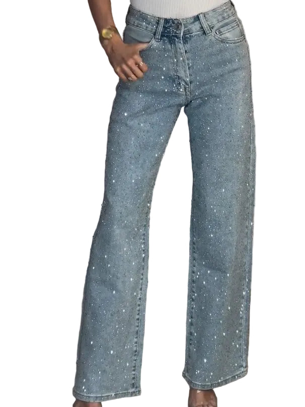 Dara Diamanté High-Waist Straight-Leg Jeans