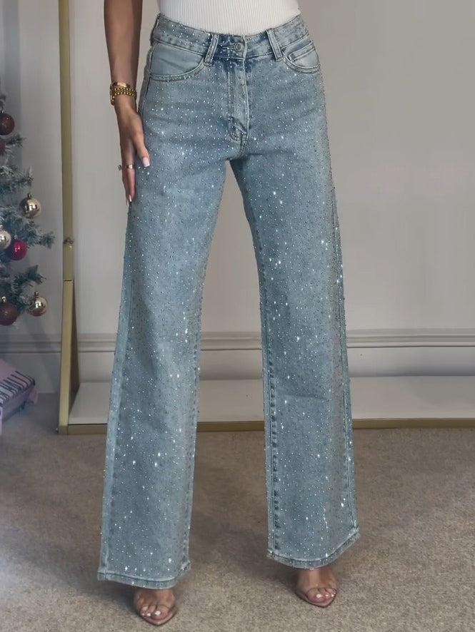 Dara Diamanté High-Waist Straight-Leg Jeans