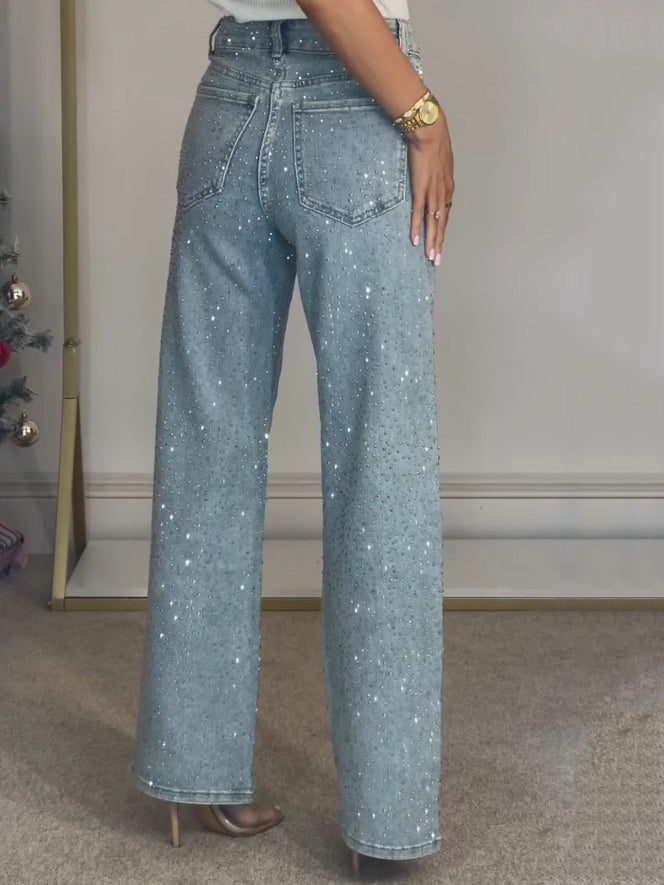 Dara Diamanté High-Waist Straight-Leg Jeans