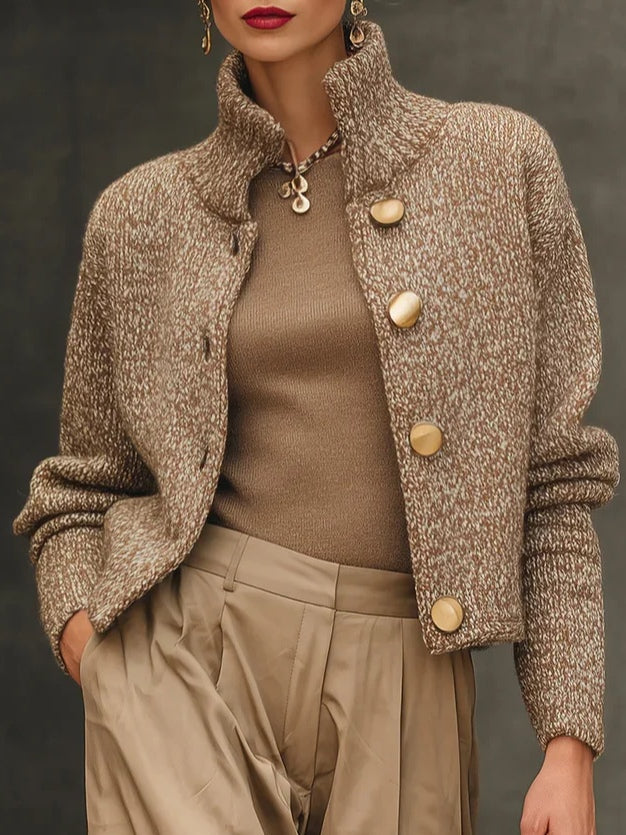 Camille Camel Turtleneck Button-Front Cardigan