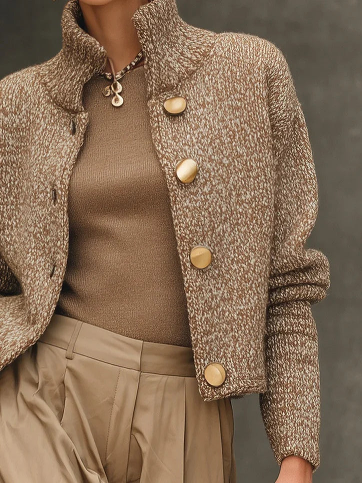 Camille Camel Turtleneck Button-Front Cardigan