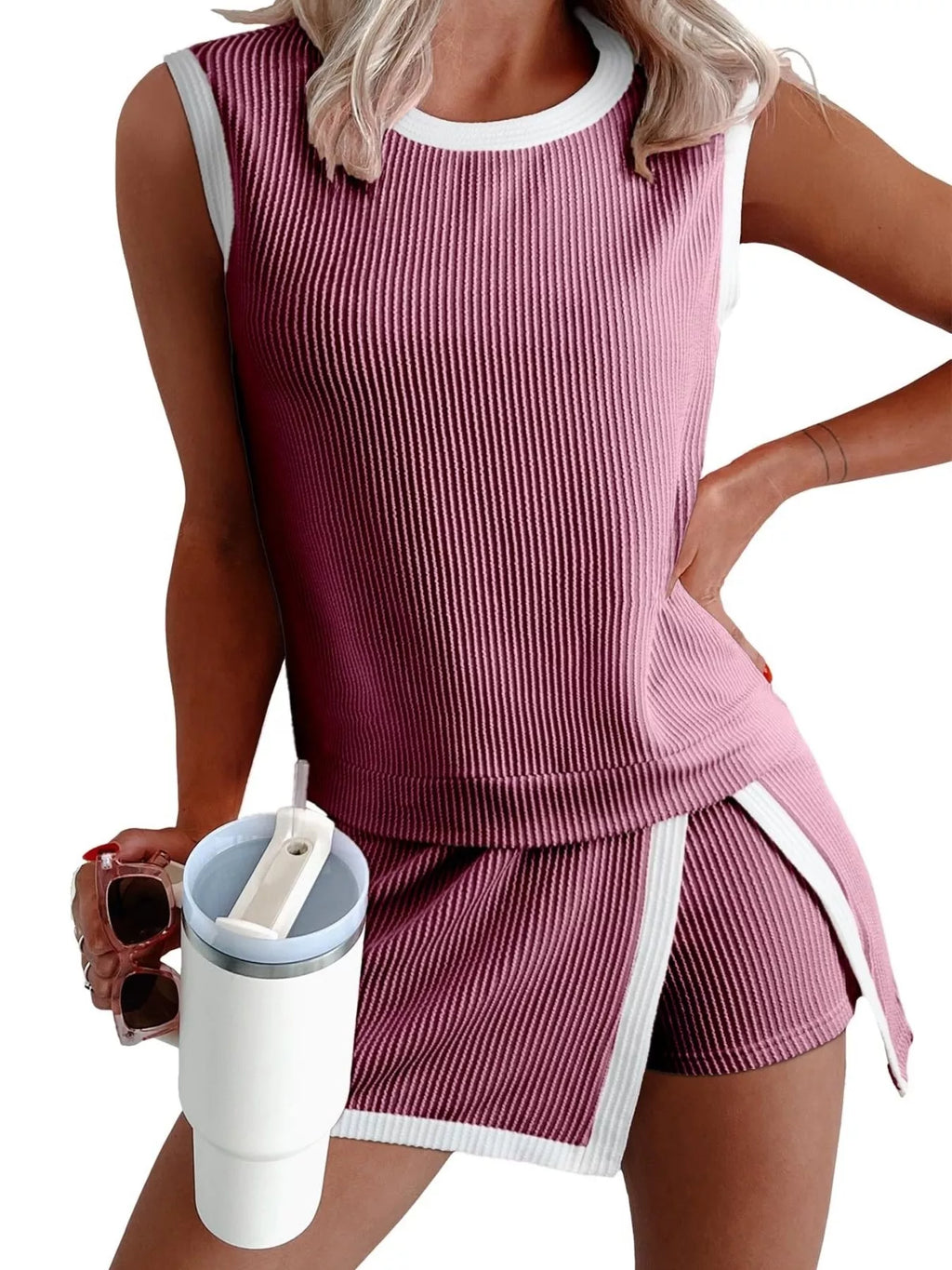 Rina Ribbed-Knit Top & Skort Set