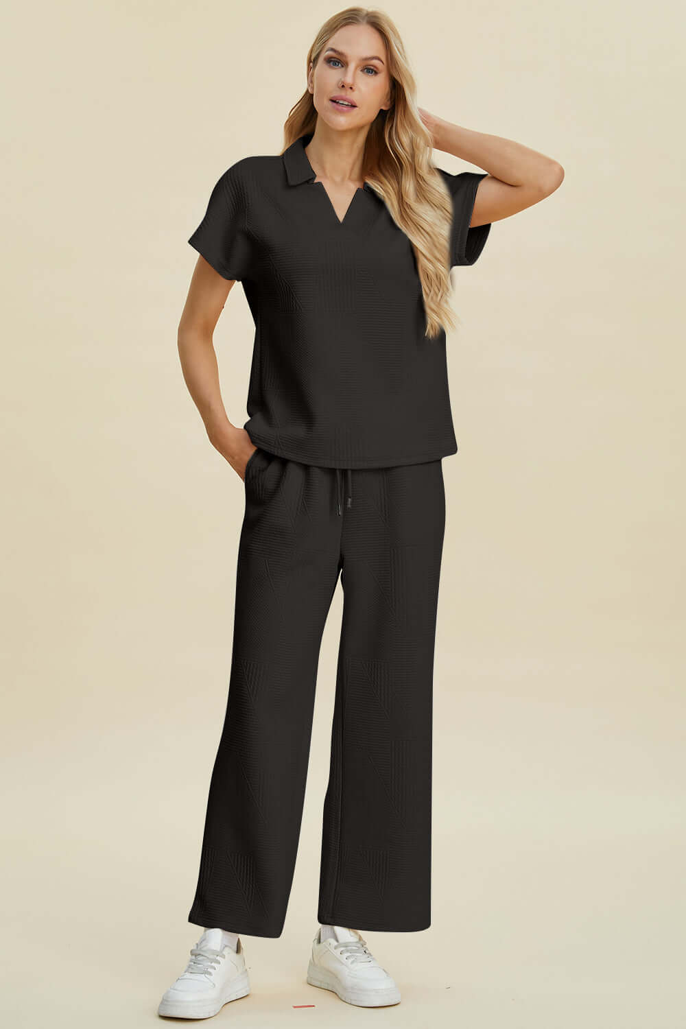 Delia Collared Short-Sleeve Two-Piece Set