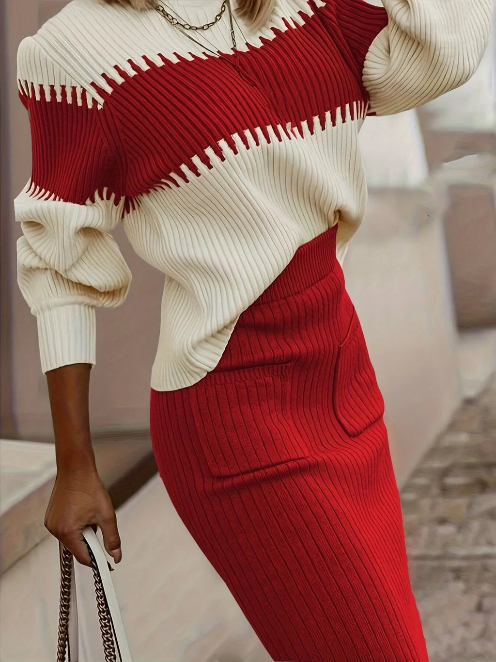 Elle Two-Tone Ribbed Sweater Set