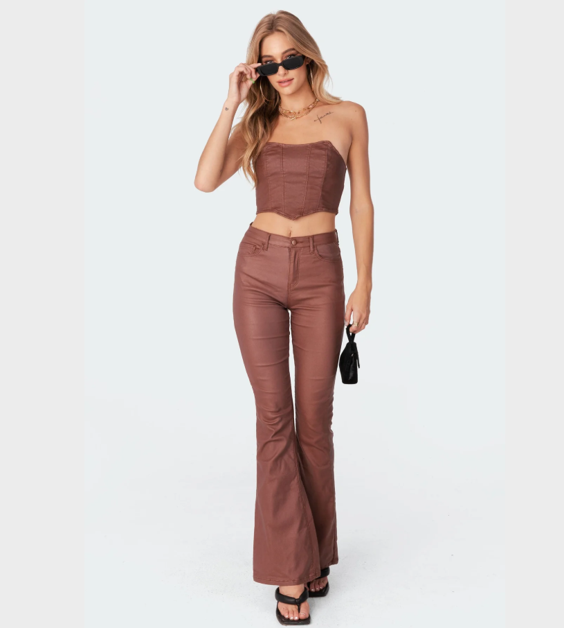 Lorena Faux-Leather Flared Trousers