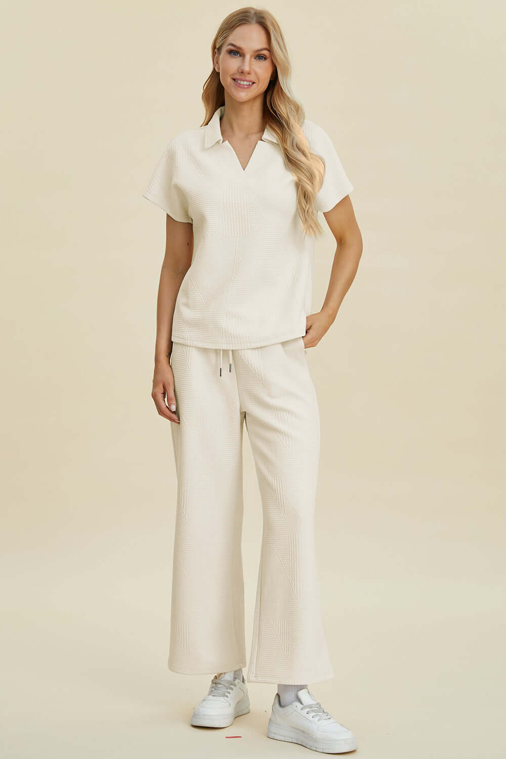 Delia Collared Short-Sleeve Two-Piece Set