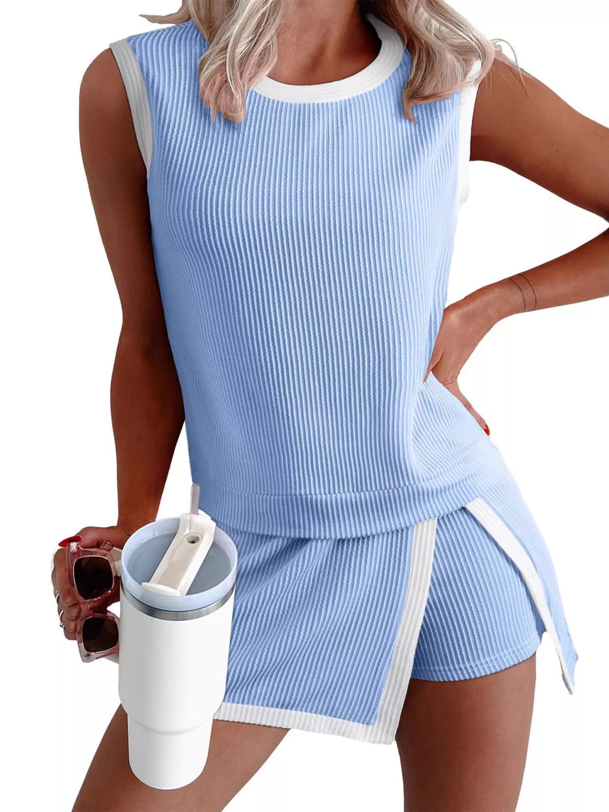 Rina Ribbed-Knit Top & Skort Set