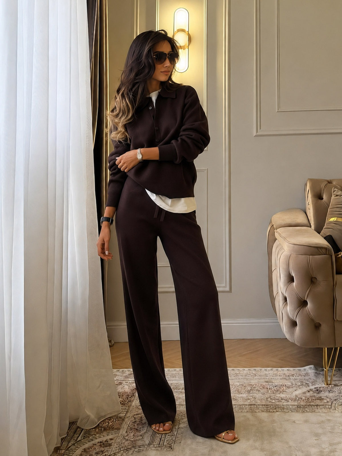 Perla Collared Cotton Trouser Set