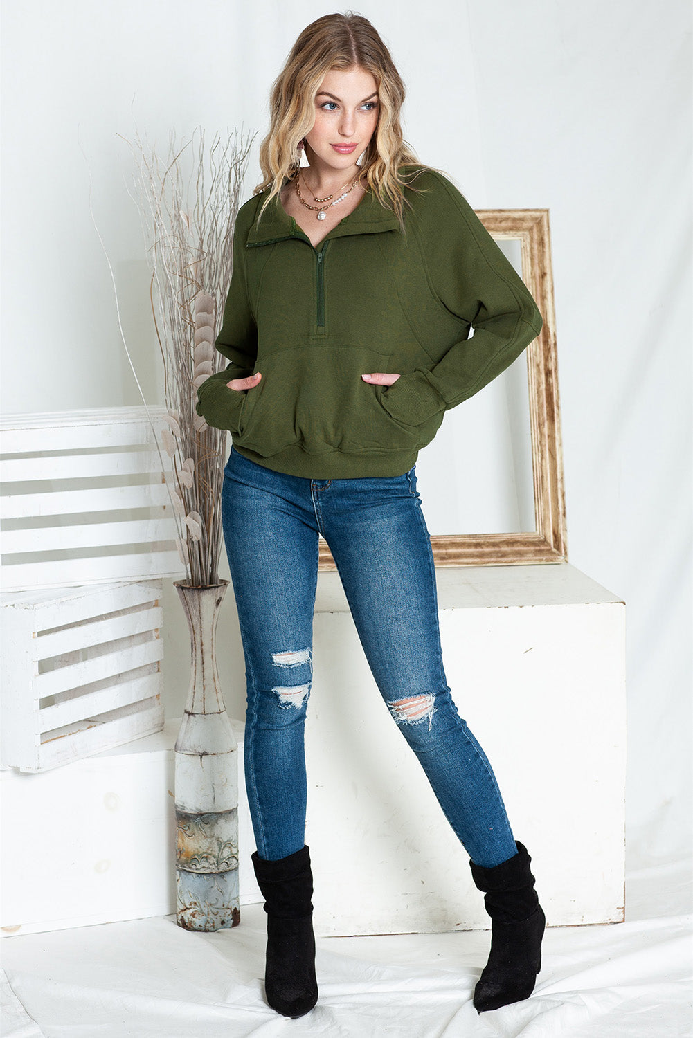 Tamsin Thumb-Hole Zip Sweatshirt