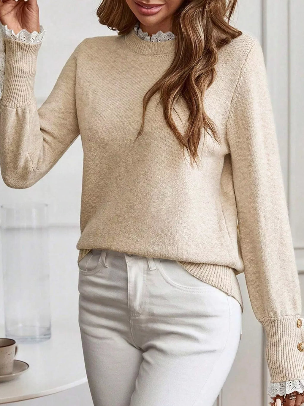 Livienne Lace-Trim Cuff Sweater