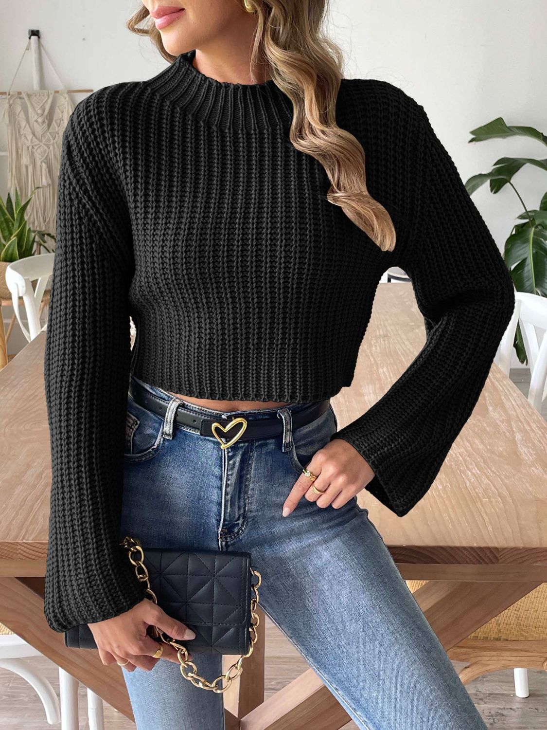 Meline Mock-Neck Fine-Knit Sweater