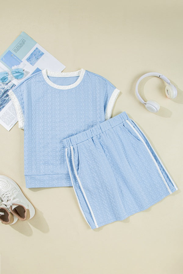 Cleo Contrast-Trim Tee & Skirt Set