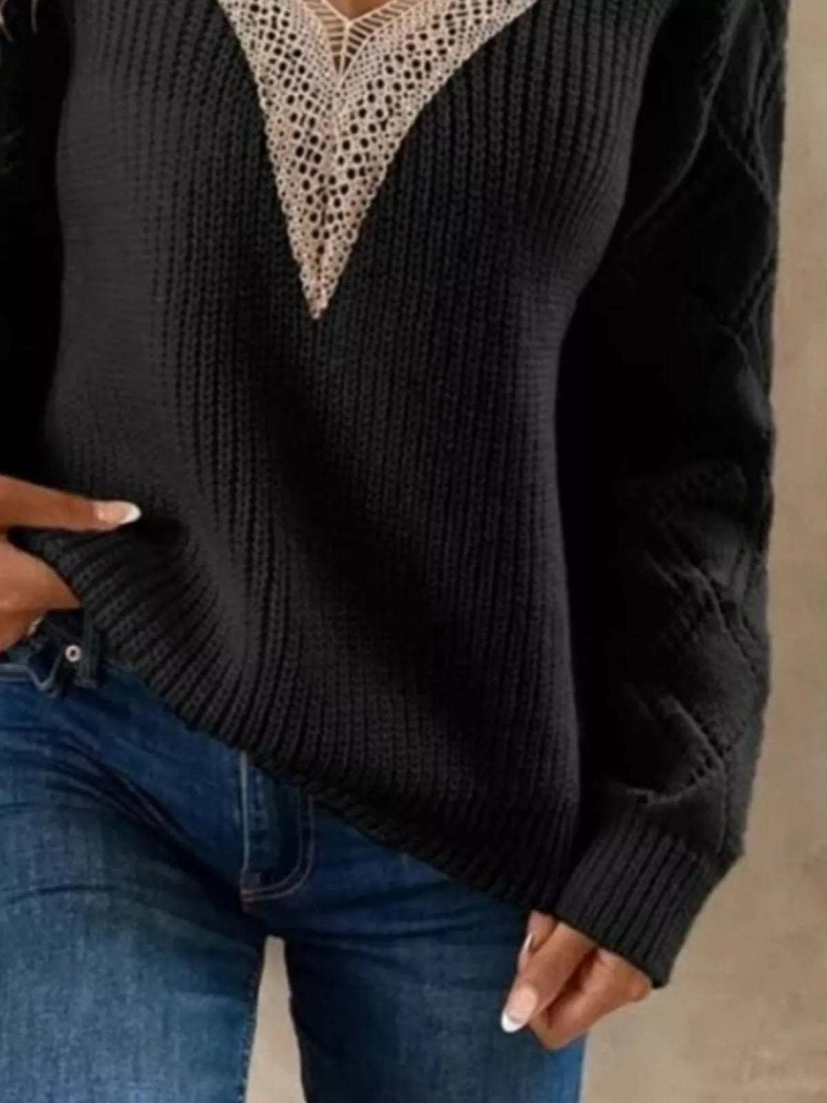 Ophira Openwork V-Neck Sweater