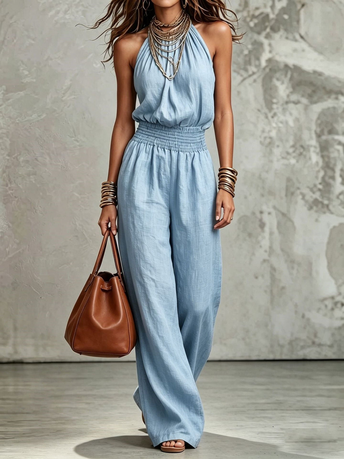 Nova Halter Lace-Up Wide-Leg Jumpsuit