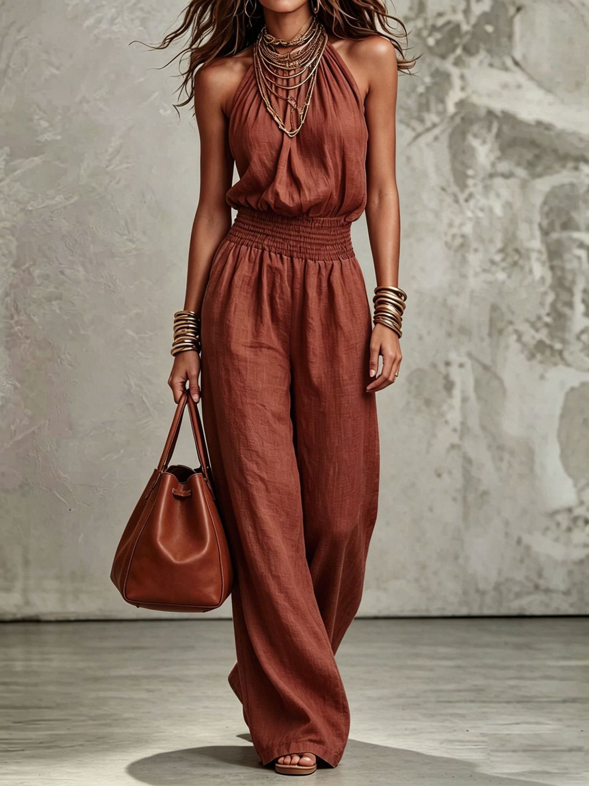 Nova Halter Lace-Up Wide-Leg Jumpsuit