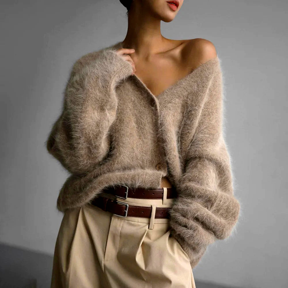 Amara V-Neck Angora Cardigan