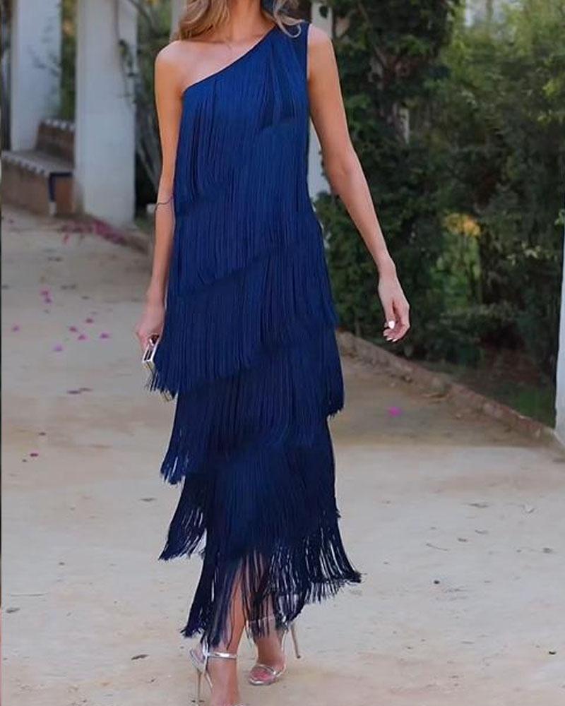 Maren Off-Shoulder Fringe Dress
