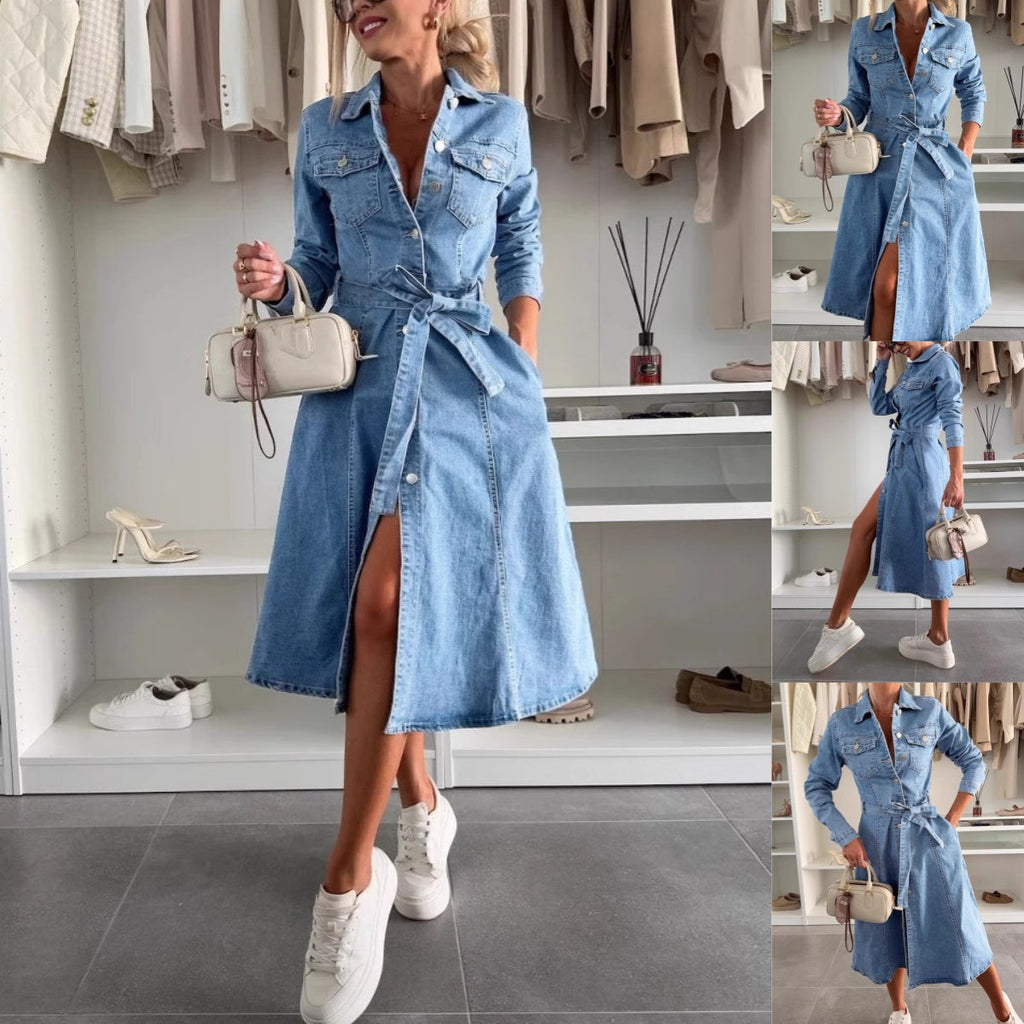 Mira Long-Sleeve Denim Maxi Dress