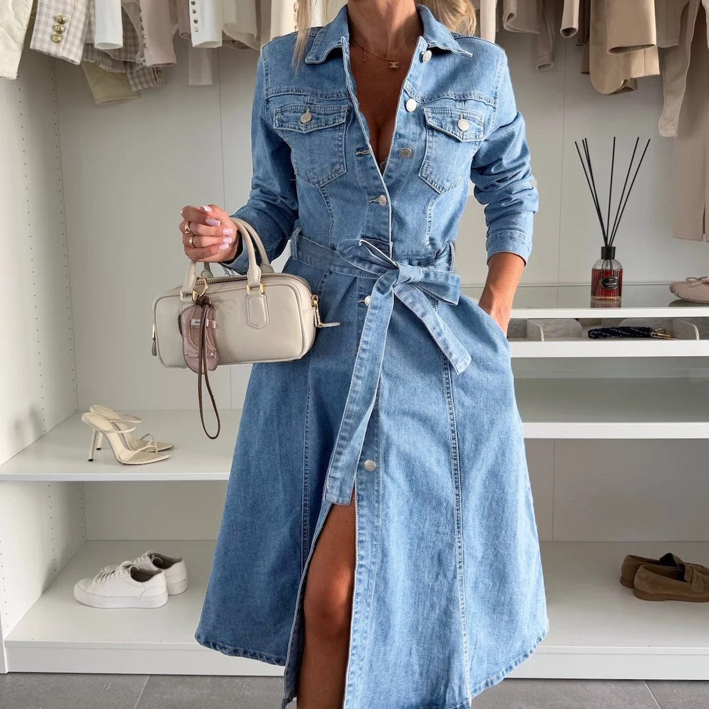 Mira Long-Sleeve Denim Maxi Dress