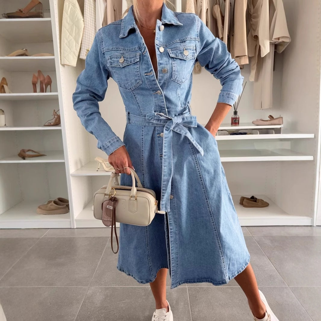 Mira Long-Sleeve Denim Maxi Dress