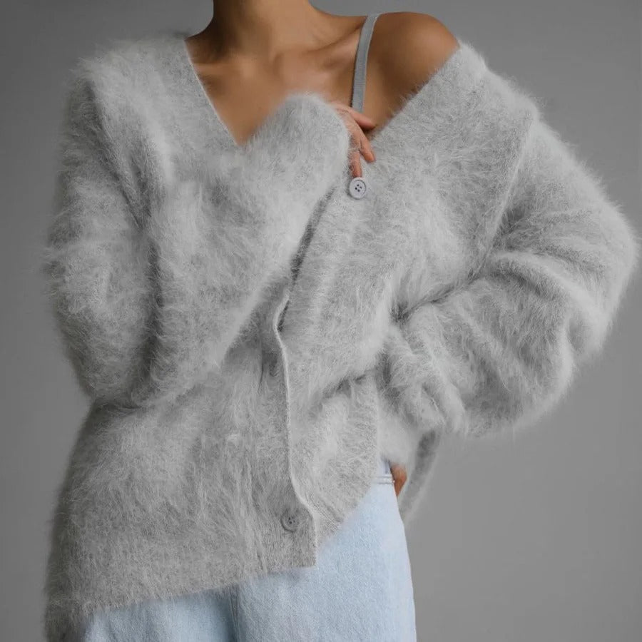 Amara V-Neck Angora Cardigan