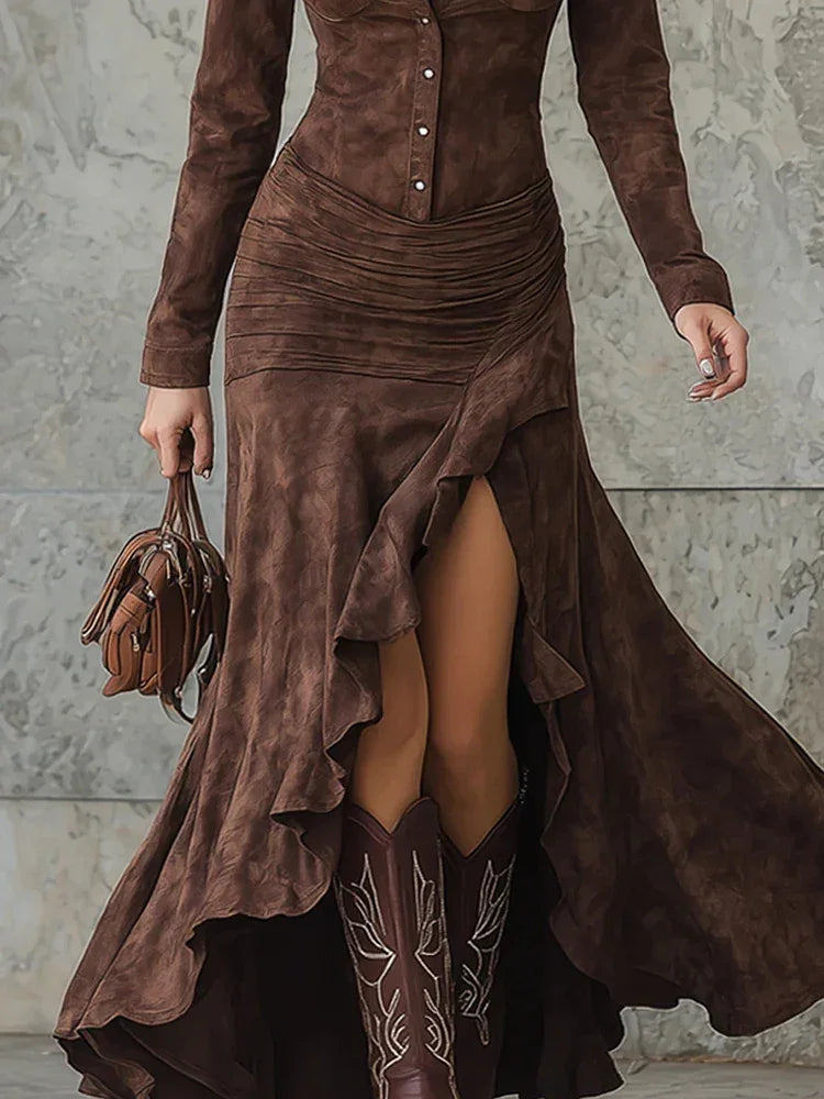 Amélie Ruffled Button-Front Maxi Dress