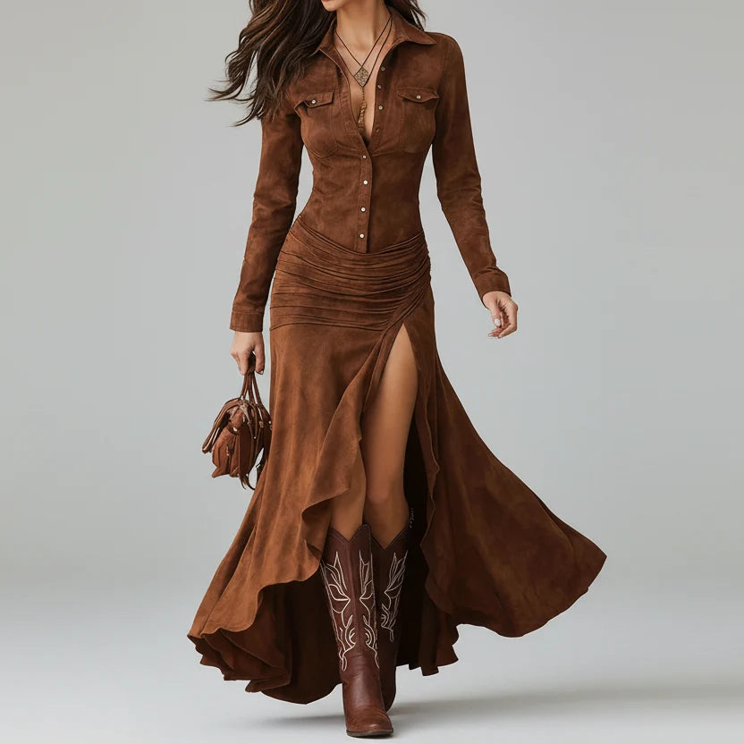 Amélie Ruffled Button-Front Maxi Dress