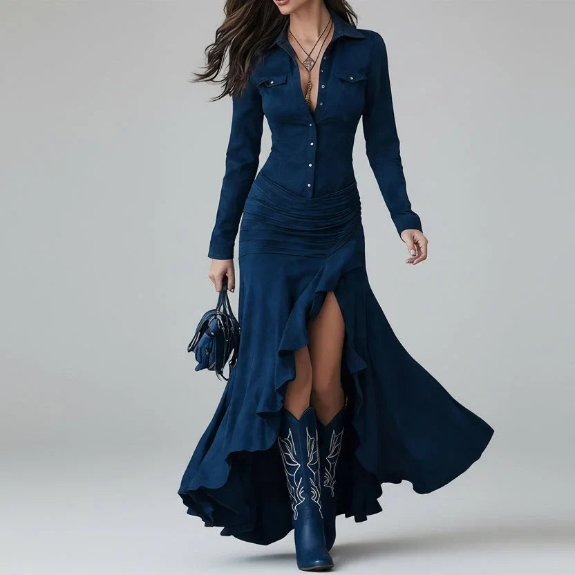 Amélie Ruffled Button-Front Maxi Dress