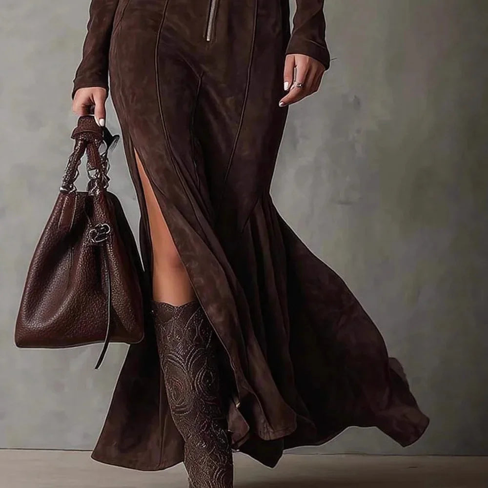 Sable Knit Zip Maxi Dress