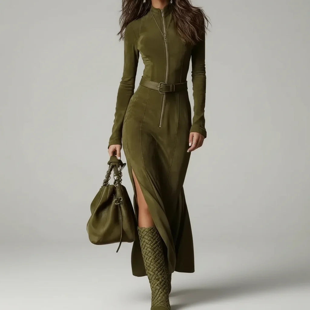 Sable Knit Zip Maxi Dress